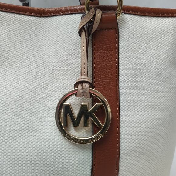 Michael Kors Jet Set Ivory Canvas Leather Trim Double Handles Tote Bag - Picture 4 of 16